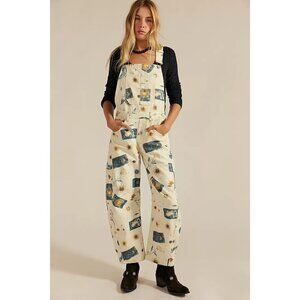 Free People Good Luck Barrel Printed Overalls Womens S Denim Tarot Convo Boho Y2